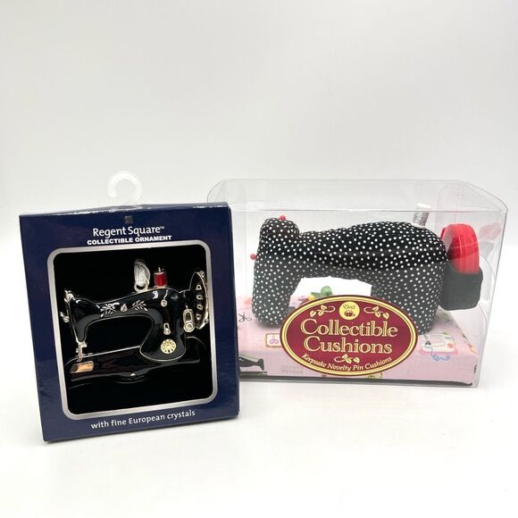 SEWING MACHINE Ornament & Pincushion NEW - Picture 1 of 8